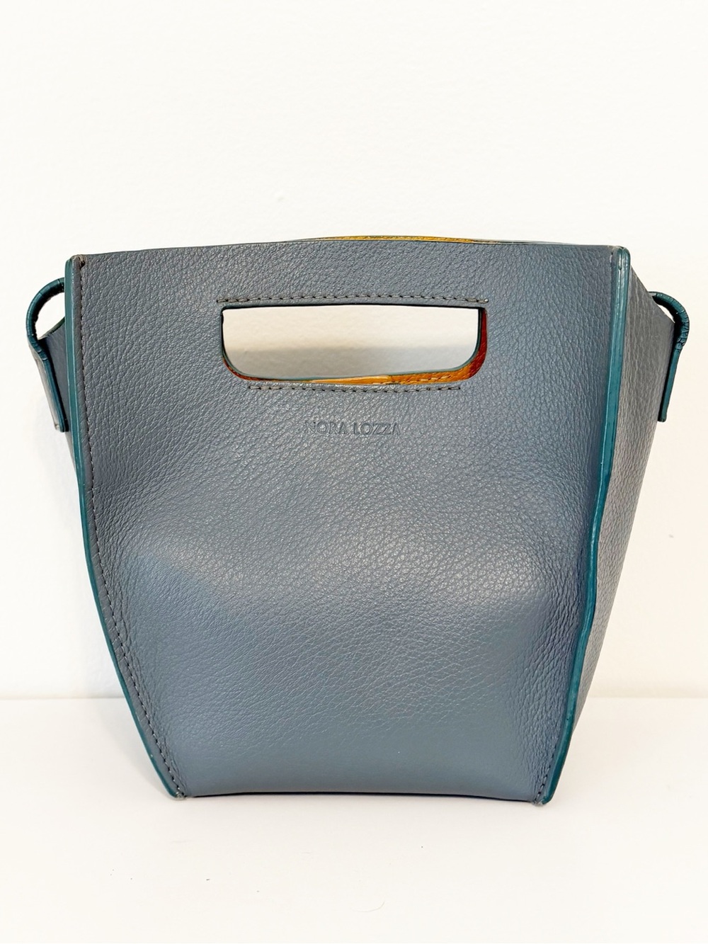 Nora Lozza Blue Leather Colorblock Convertible Tote Crossbody Clutch Tote Bag